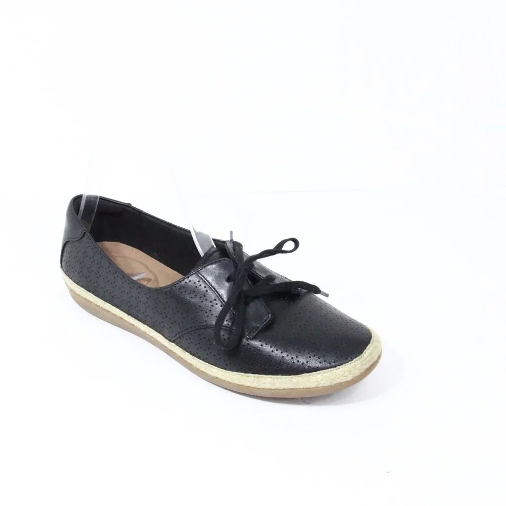 Clarks Collection Leather Espadrille Sneakers 8.5 Women Black Shoes